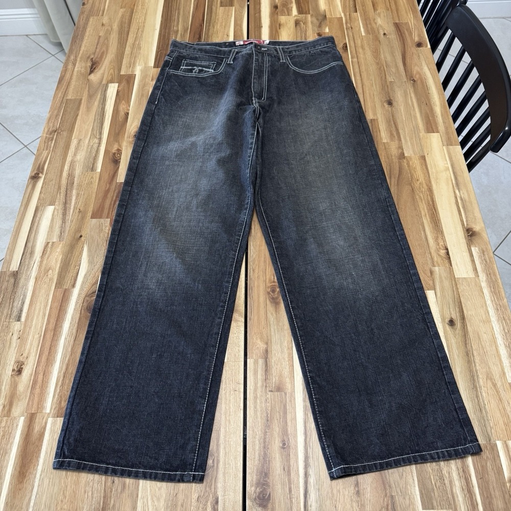 Vintage Attitude Jeans Mens 34x32 Black Baggy Faded Denim Wide Leg Grunge Y2K